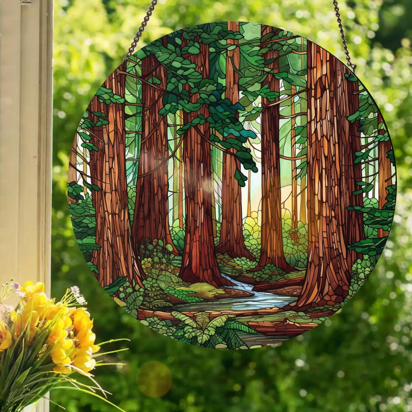 Redwood Grove: Stained Glass Style Window Hanging