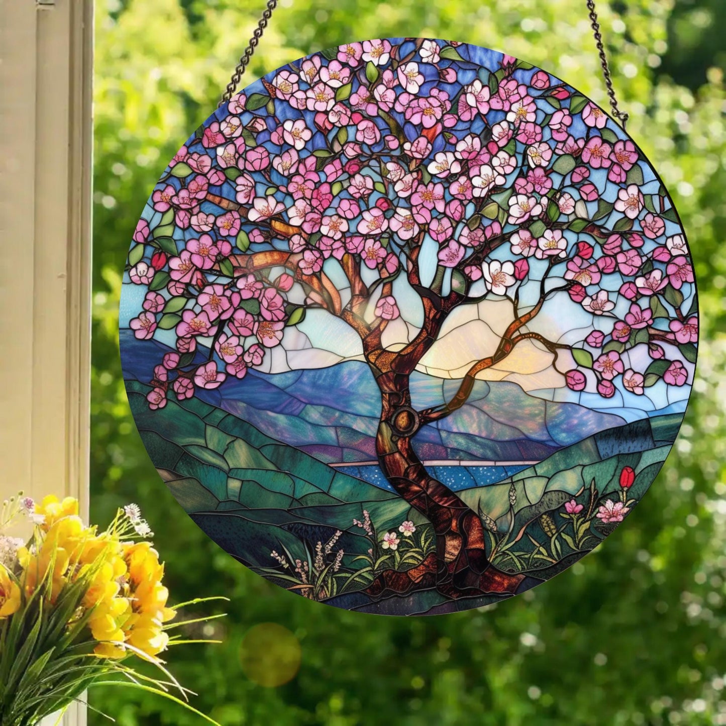 Cherry Tree: Stained Glass Style Window Hanging