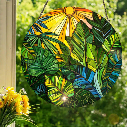 Tropical Sunshine: Stained Glass Style Window Hanging Made With Real Glass