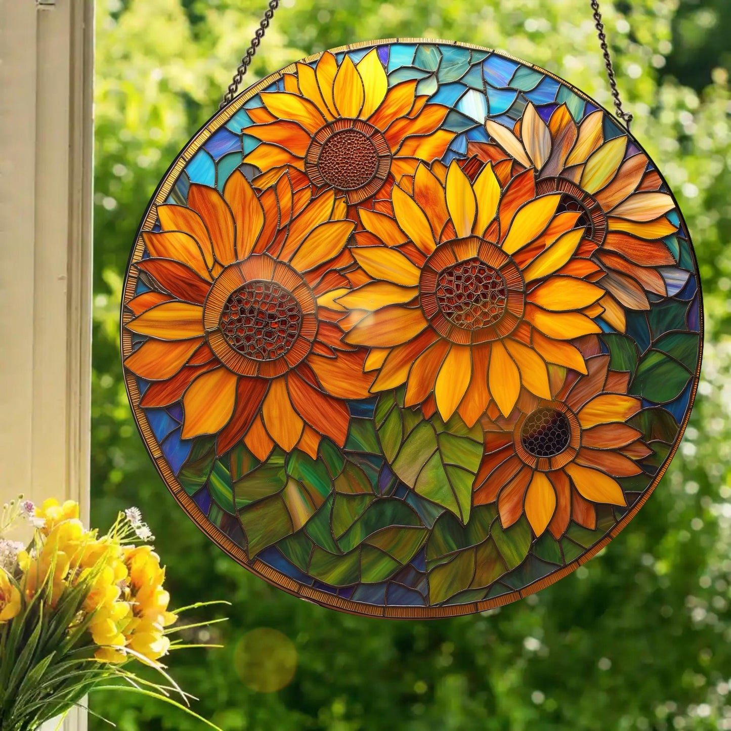 Sunflowers: Stained Glass Style Window Hanging