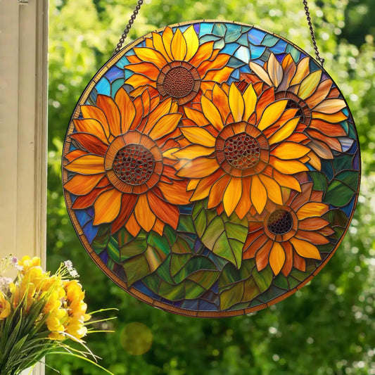 Sunflowers: Stained Glass Style Window Hanging