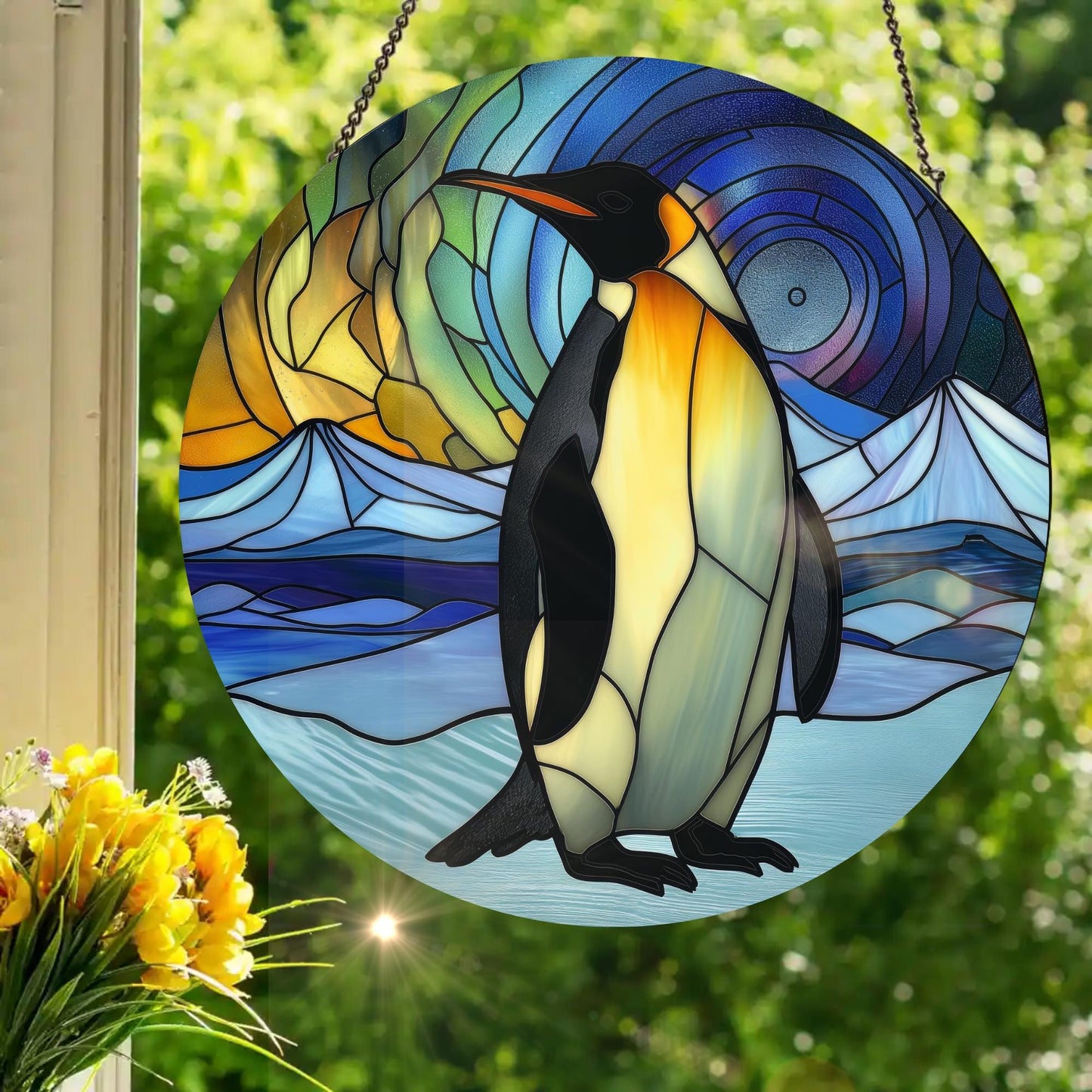 Emperor Penguin: Stained Glass Style Window Hanging