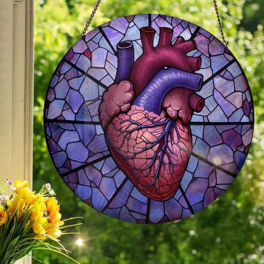 Anatomical Heart: Stained Glass Style Window Hanging