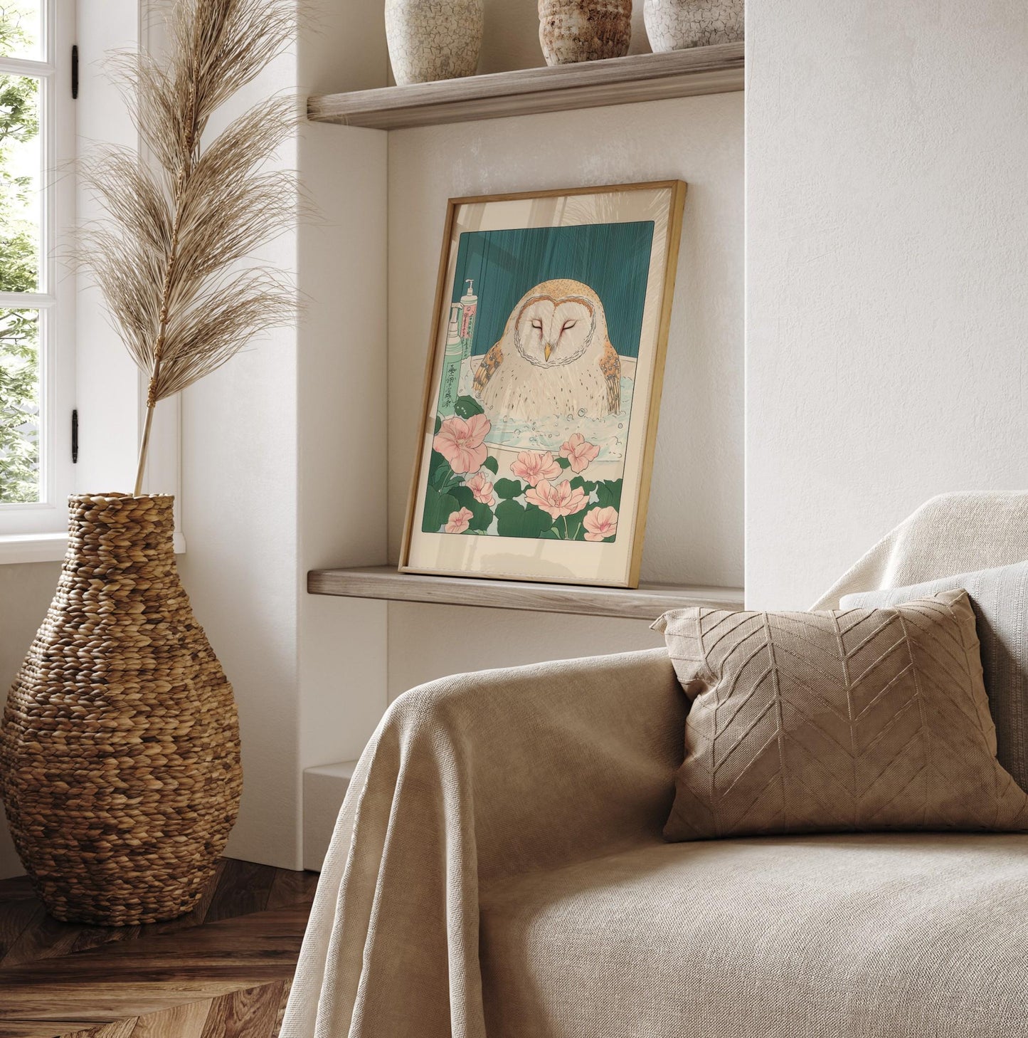 Barn Owl Print: Ukiyo-e Japanese Bathroom Art