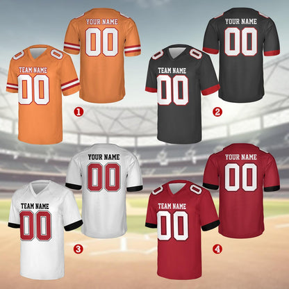 Personalized Team Name And Number Any Football Jersey, Custom V-neck Short Sleeve Jersey Shirt, Football Jersey For Football Fan Lover