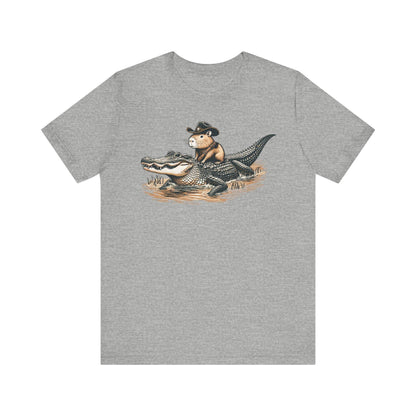 Funny Capybara Riding Alligator Shirt | Funny Animal T-shirt | Cute Reptile Tee | Humor Meme Shirts | Silly Gift Idea | Weird Hunting Tshirt