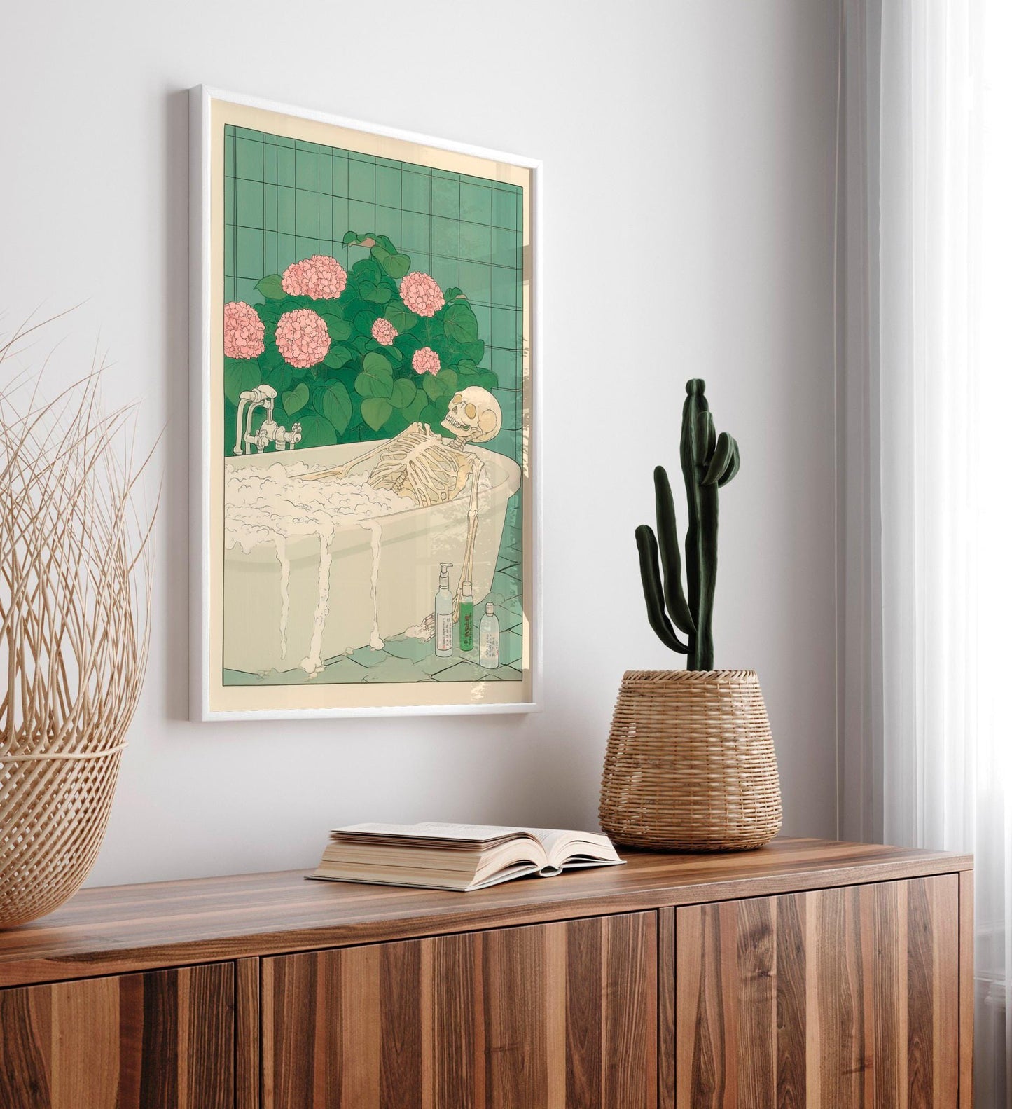 Skeleton in Bath: Funny Bathroom Art in Japanese Style