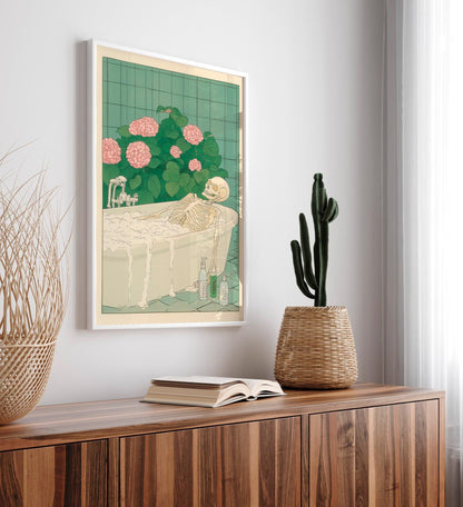 Skeleton in Bath: Funny Bathroom Art in Japanese Style