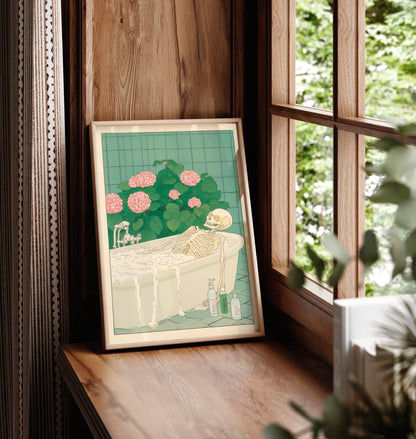 Skeleton in Bath: Funny Bathroom Art in Japanese Style