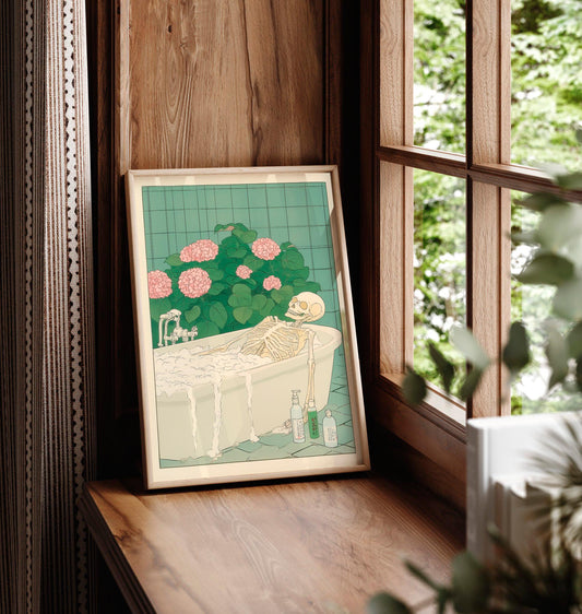 Skeleton in Bath: Funny Bathroom Art in Japanese Style