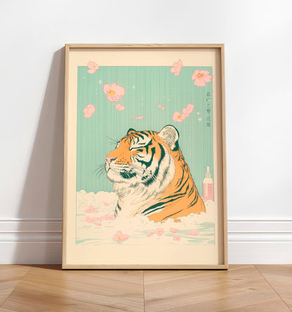 Ukiyo-e Tiger in Bathtub Print: Japanese Bathroom Wall Art