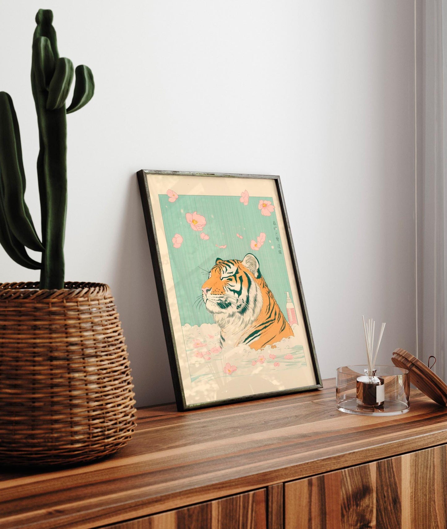 Ukiyo-e Tiger in Bathtub Print: Japanese Bathroom Wall Art