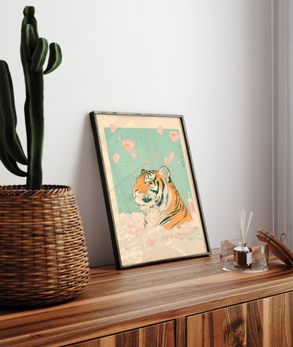 Ukiyo-e Tiger in Bathtub Print: Japanese Bathroom Wall Art