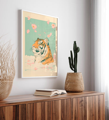 Ukiyo-e Tiger in Bathtub Print: Japanese Bathroom Wall Art