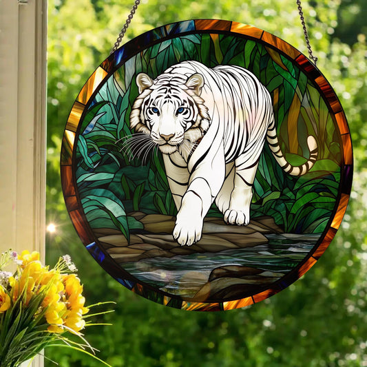 White Tiger: Stained Glass Style Window Hanging