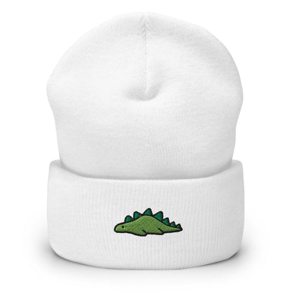 Dinosaur Embroidered Beanie, Handmade Cuffed Knit Unisex Slouchy Adult Winter Hat Cap Gift, Kawaii