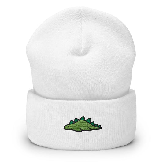 Dinosaur Embroidered Beanie, Handmade Cuffed Knit Unisex Slouchy Adult Winter Hat Cap Gift, Kawaii