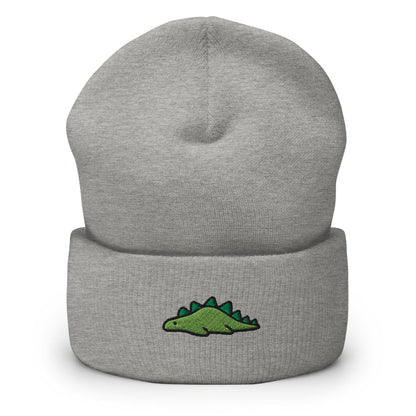 Dinosaur Embroidered Beanie, Handmade Cuffed Knit Unisex Slouchy Adult Winter Hat Cap Gift, Kawaii