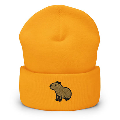 Capybara Beanie, Handmade Cuffed Knit Unisex Slouchy Adult Winter Hat Cap Gift, Kawaii