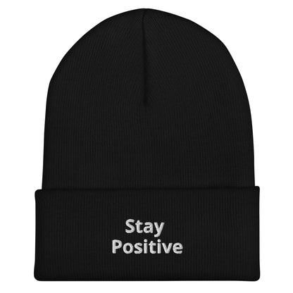 Stay Positive Beanie, Handmade Cuffed Knit Unisex Slouchy Adult Winter Hat Cap Gift, Kawaii