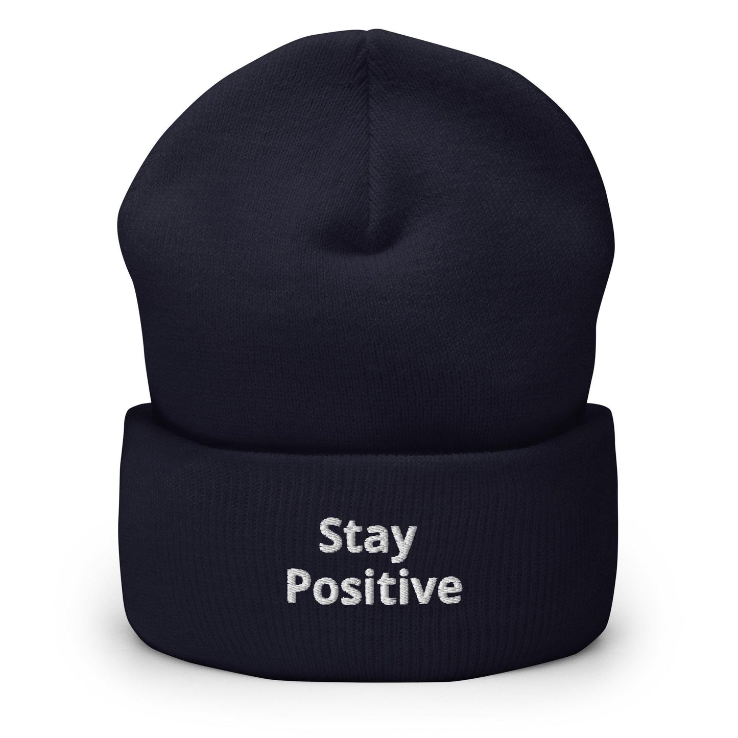 Stay Positive Beanie, Handmade Cuffed Knit Unisex Slouchy Adult Winter Hat Cap Gift, Kawaii