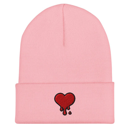 Bleeding Heart Beanie, Handmade Cuffed Knit Unisex Slouchy Adult Winter Hat Cap Gift, Kawaii