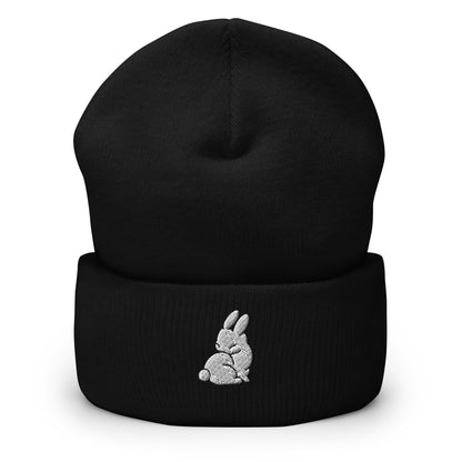 Rabbit Beanie, Handmade Cuffed Knit Unisex, Forestcore, Adult Winter Hat Cap Gift, Kawaii