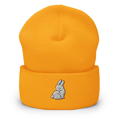Rabbit Beanie, Handmade Cuffed Knit Unisex, Forestcore, Adult Winter Hat Cap Gift, Kawaii