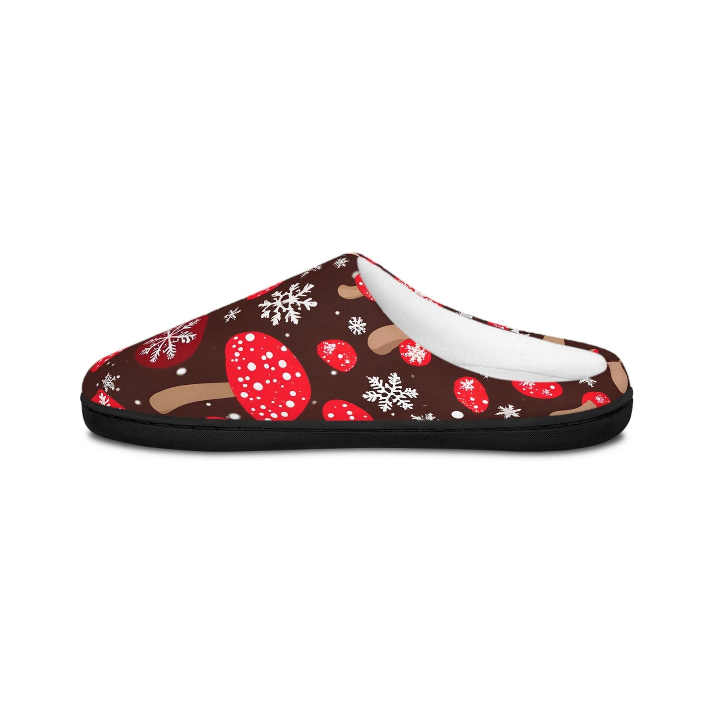 Slippers ForHim RedMushrooms with Snowflakes Cozy Winter Men's House Shoes Indoor Footwear Home Comfort Holiday GiftIdea ChristmasPresent