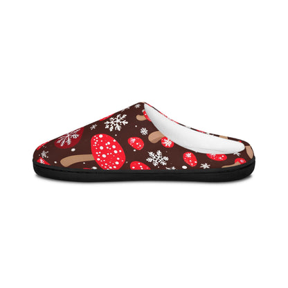 Slippers ForHim RedMushrooms with Snowflakes Cozy Winter Men's House Shoes Indoor Footwear Home Comfort Holiday GiftIdea ChristmasPresent