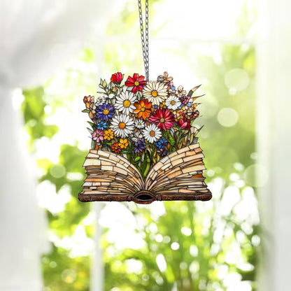 Floral Book  ACRYLIC Window Hanging, Book Lover decor, Gift for her, Book Club Gift, Book Reader Gifts, Book Club Ornament Wall Art