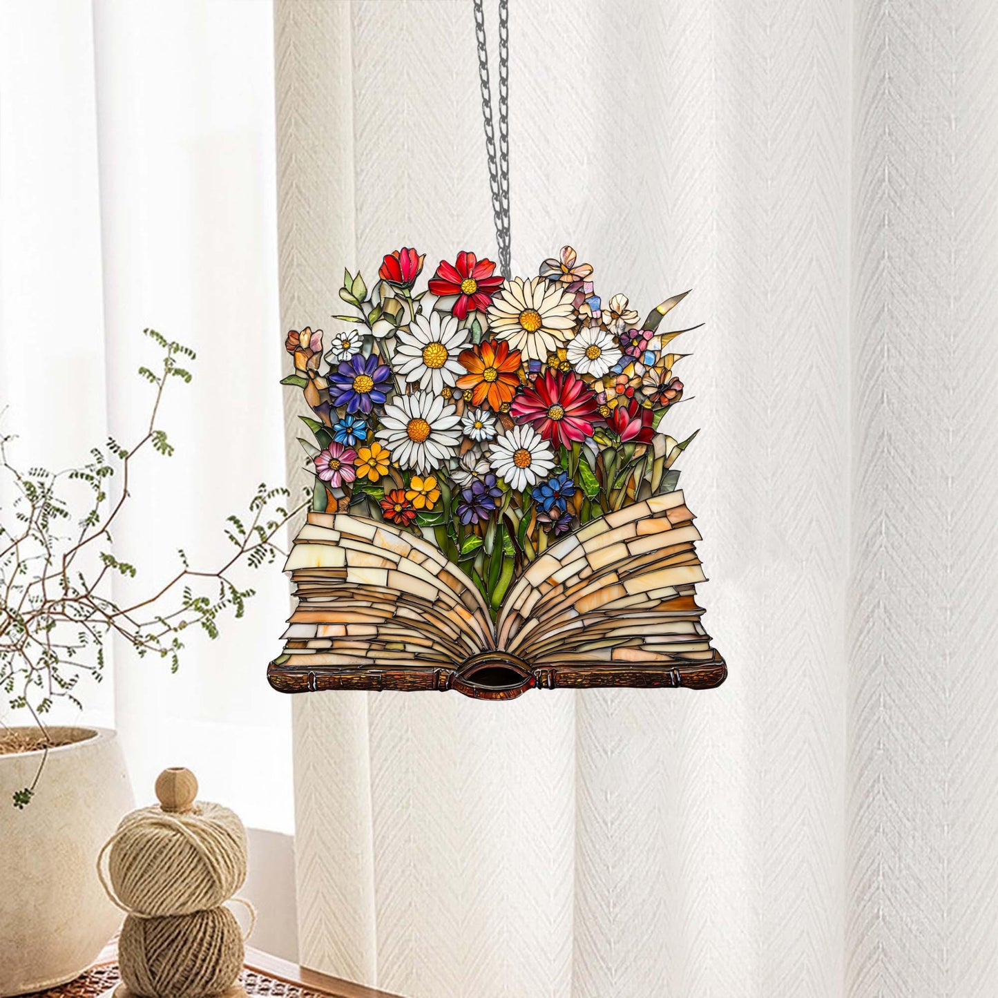 Floral Book  ACRYLIC Window Hanging, Book Lover decor, Gift for her, Book Club Gift, Book Reader Gifts, Book Club Ornament Wall Art