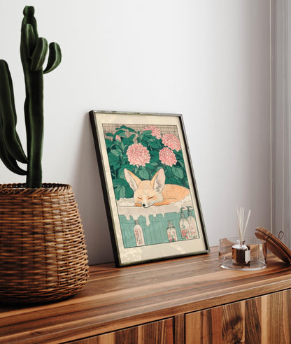 Fennec Fox Ukiyo-e Print: Japanese Bathroom Print