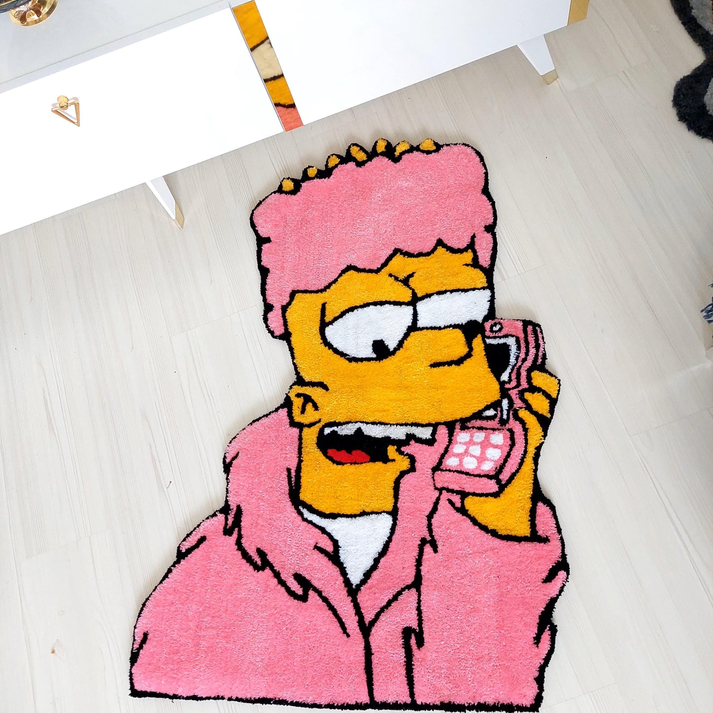 Bart Tufted, Simpsons Rug, Movie Rug, Pink Rug, Cartoon Character Rug, Custom Rug, Handmade Rug, Tufted Rug,Area Rug,Gift For Her,Home Decor