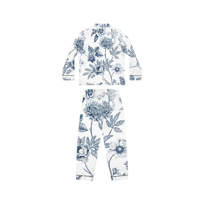 Blue Floral Satin Pajamas for Women, Elegant Sleepwear Set, Luxury PJ Set, Soft Lounge Pajamas, Floral Pajama Set, Women's Nightwear