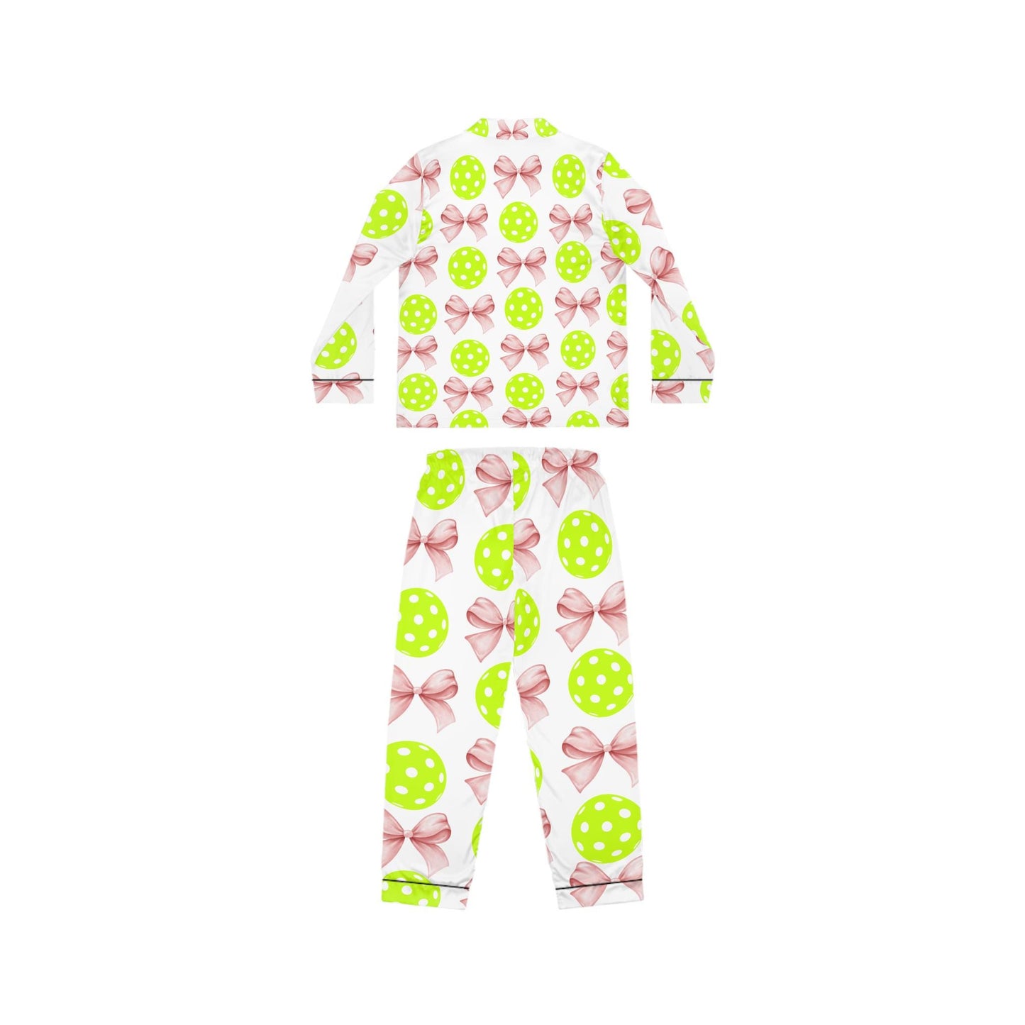 Satin Pajamas with Croquet Ribbon and Pickleballs - Women's Sleepwear Set, Luxury Nightwear, Elegant Loungewear, Stylish PJ Set, Soft Satin