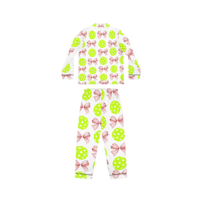 Satin Pajamas with Croquet Ribbon and Pickleballs - Women's Sleepwear Set, Luxury Nightwear, Elegant Loungewear, Stylish PJ Set, Soft Satin