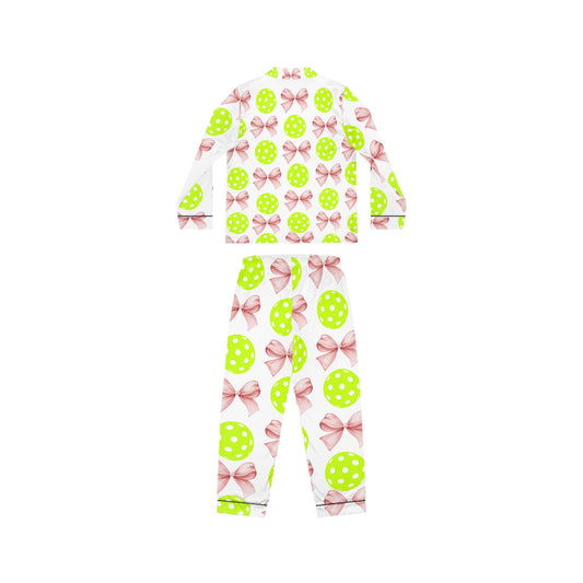 Satin Pajamas with Croquet Ribbon and Pickleballs - Women's Sleepwear Set, Luxury Nightwear, Elegant Loungewear, Stylish PJ Set, Soft Satin