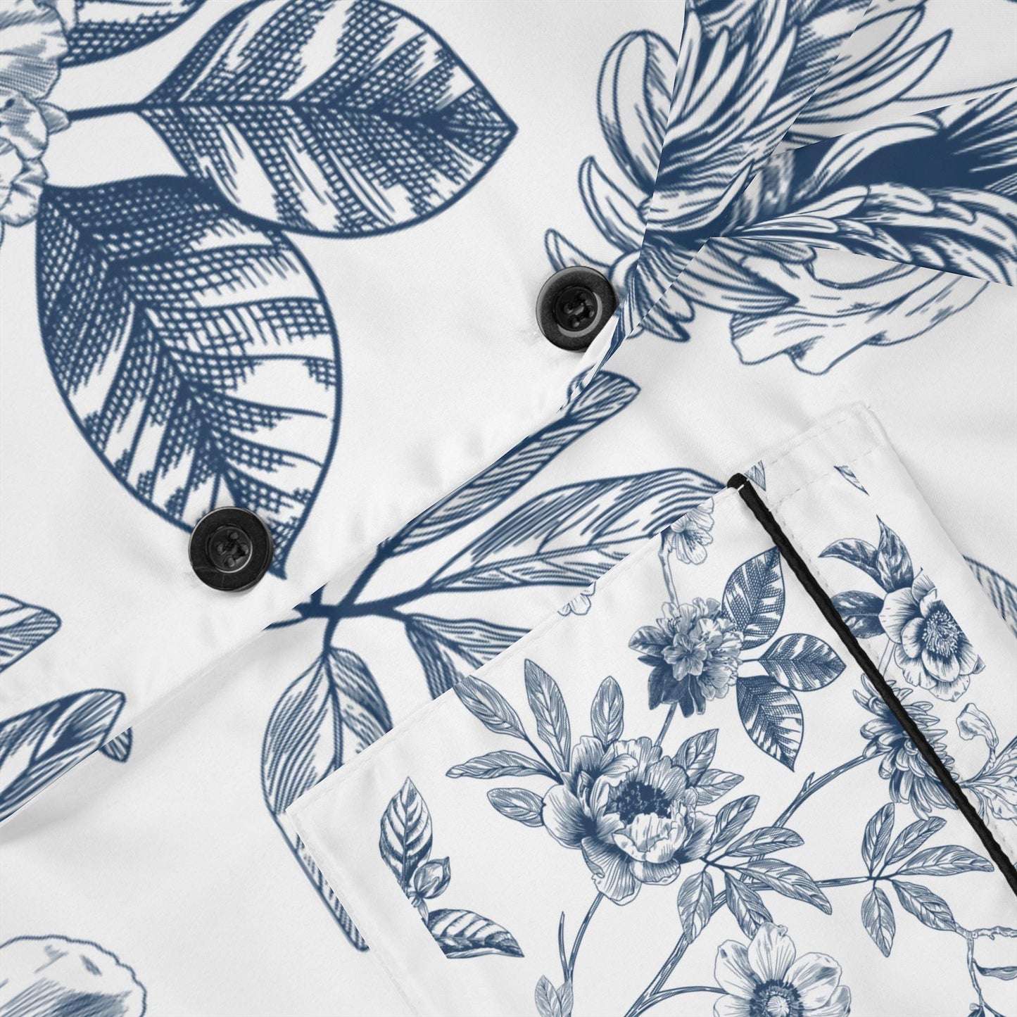 Blue Floral Satin Pajamas for Women, Elegant Sleepwear Set, Luxury PJ Set, Soft Lounge Pajamas, Floral Pajama Set, Women's Nightwear