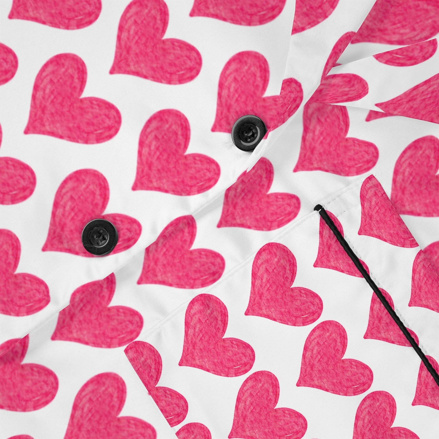 Heart Print Satin Pajamas, Red Heart PJs, Cute Women's Sleepwear, Valentine's Day Gift, Romantic Nightwear