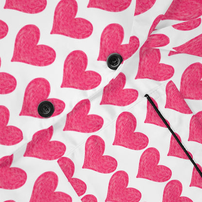 Heart Print Satin Pajamas, Red Heart PJs, Cute Women's Sleepwear, Valentine's Day Gift, Romantic Nightwear