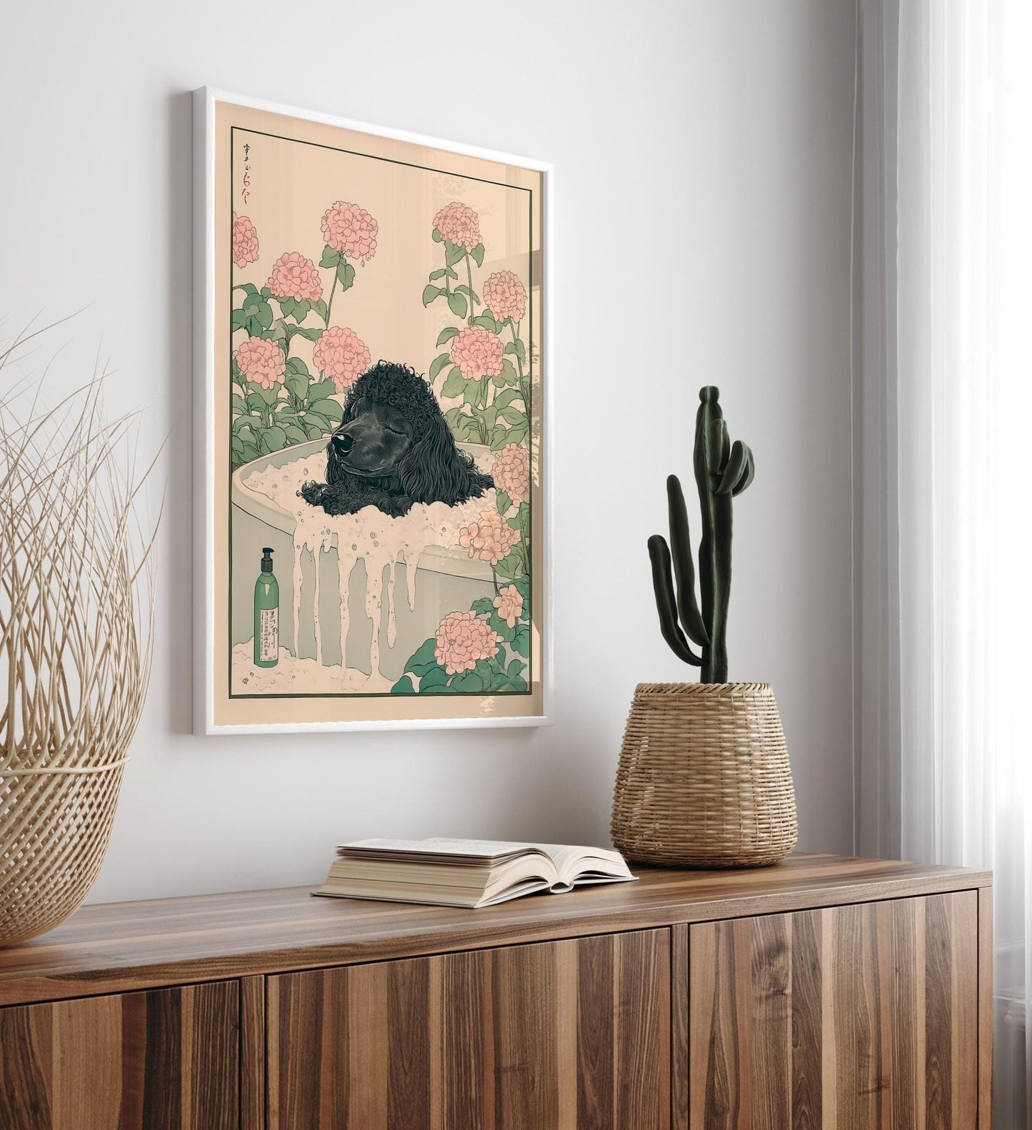 Ukiyo-e Poodle Art Print: Japandi Bathroom Poster