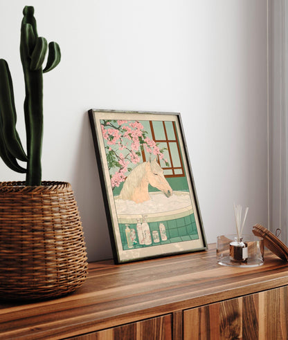 Ukiyo-e Horse Bathroom Print: Japanese Minimalist Wall Art