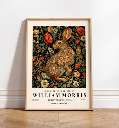 Rabbit Art Print: William Morris Style Dark Botanical Wall Decor