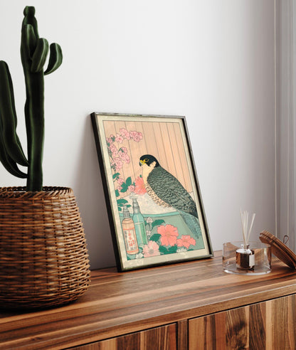 Peregrine Falcon Art Print: Ukiyo-e Japanese Style Bathroom Decor