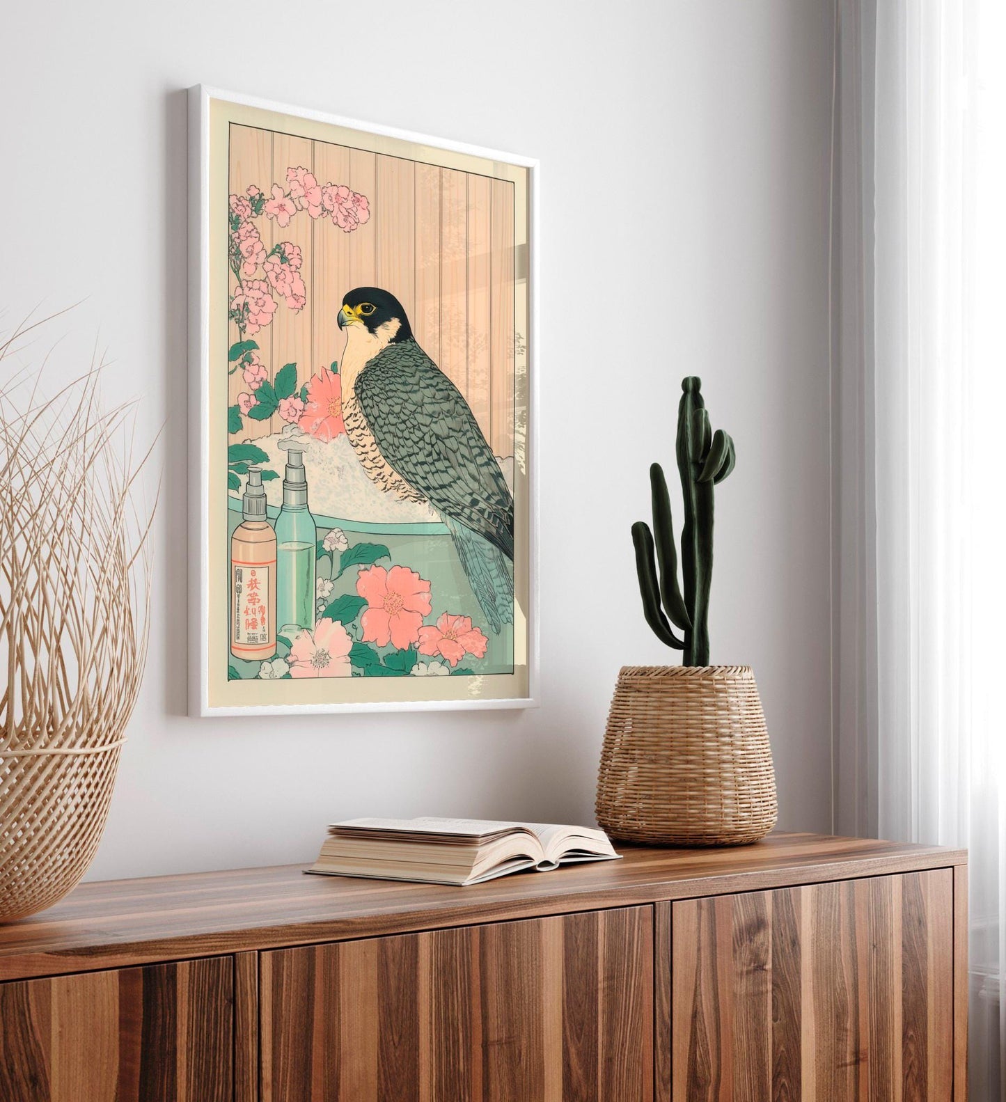 Peregrine Falcon Art Print: Ukiyo-e Japanese Style Bathroom Decor