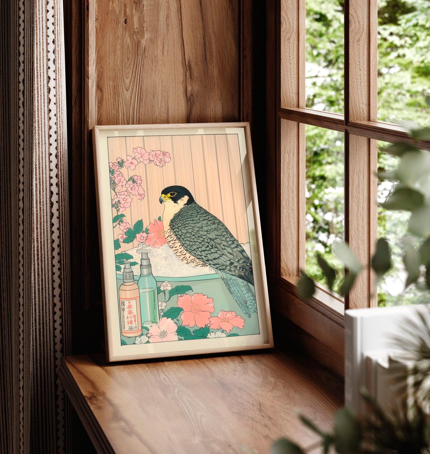 Peregrine Falcon Art Print: Ukiyo-e Japanese Style Bathroom Decor