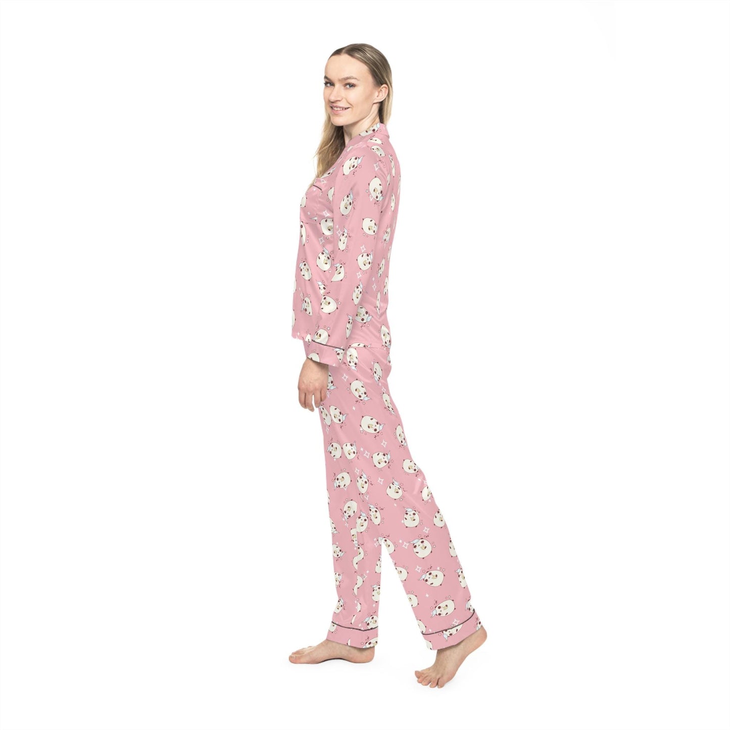 Kawaii Sleeping Bears Satin Pajama Set, Cute PJs for Women, Sleepwear Gift, Lounge Wear, Nightwear,