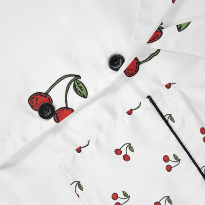 Sleep soundly with these Satin Cherry Pajamas, Cute Cherry Print Pajama Set, Soft Satin Sleepwear, Cherry Patterned Loungewear, Gift for Her