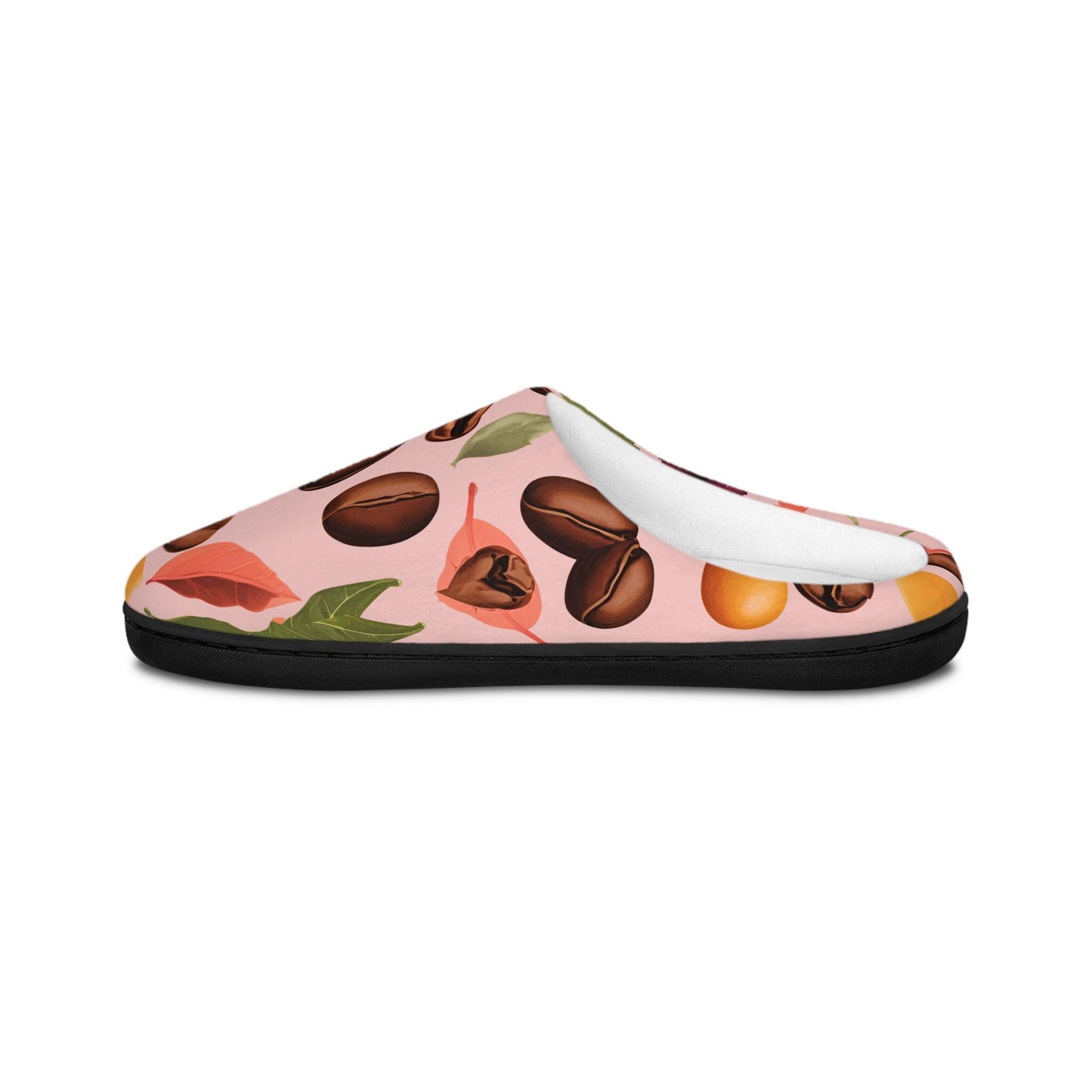 Slippers - Coffee Bean and Plants Design Women's Indoor Footwear Pink Background Gift-for Coffee Lovers House Shoes CozySlipper Gift